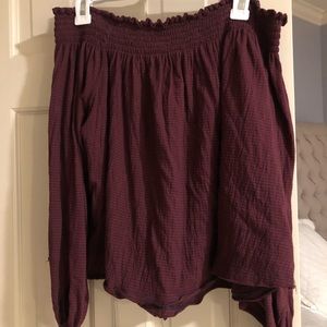 Maroon and navy off the shoulder top